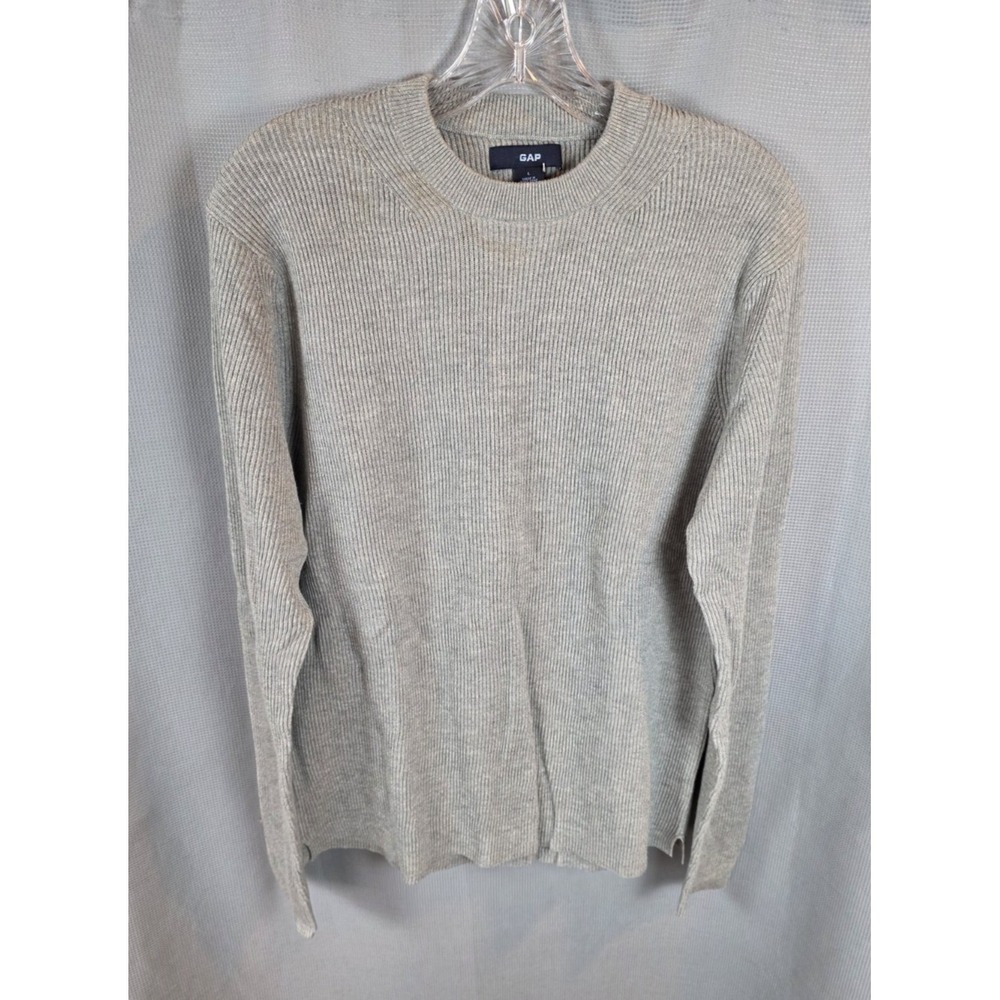 VTG GAP Gray Ribbed Knit Crew Neck Minimal Classic Preppy Sweater Large ISSUES